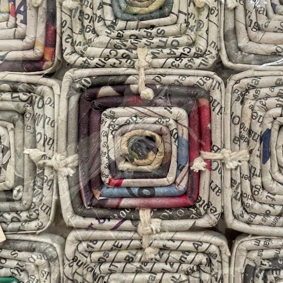 Pair of TenThousandVillages Handcrafted Philippines Daily News Mini Mats/Trivets - Picture 6 of 6